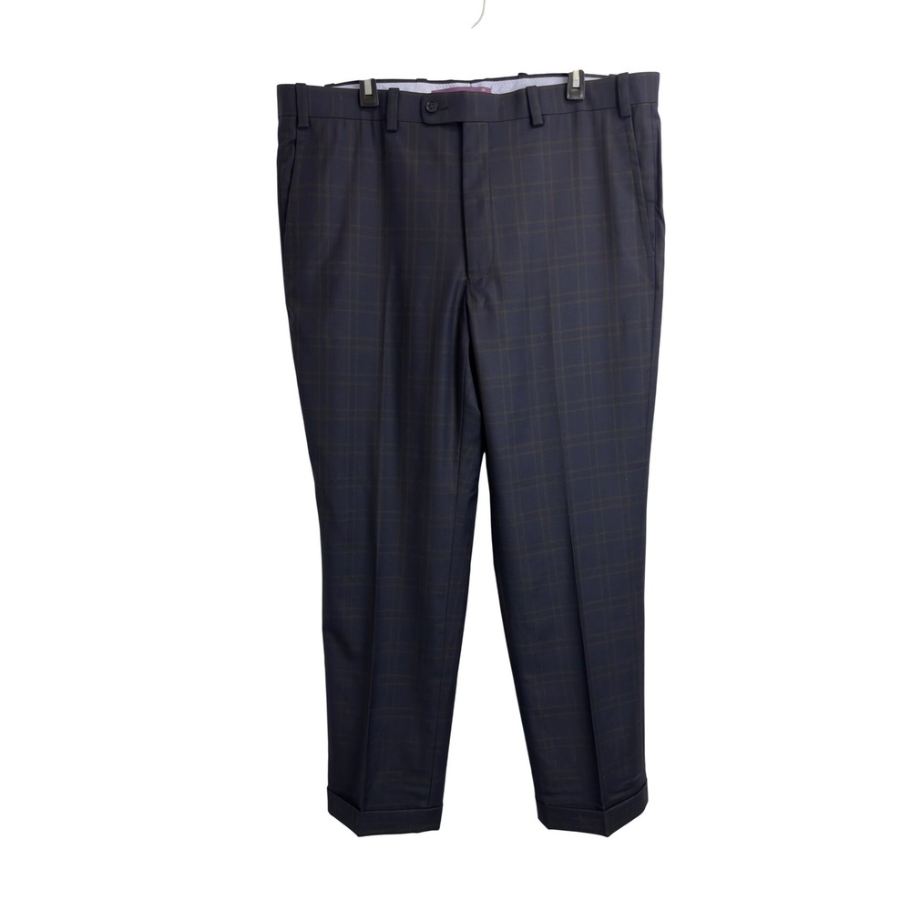 Aristo Eighteen Mens Navy Plaid Dress Pants Flat Front Cuffed‎ Trousers 40X31